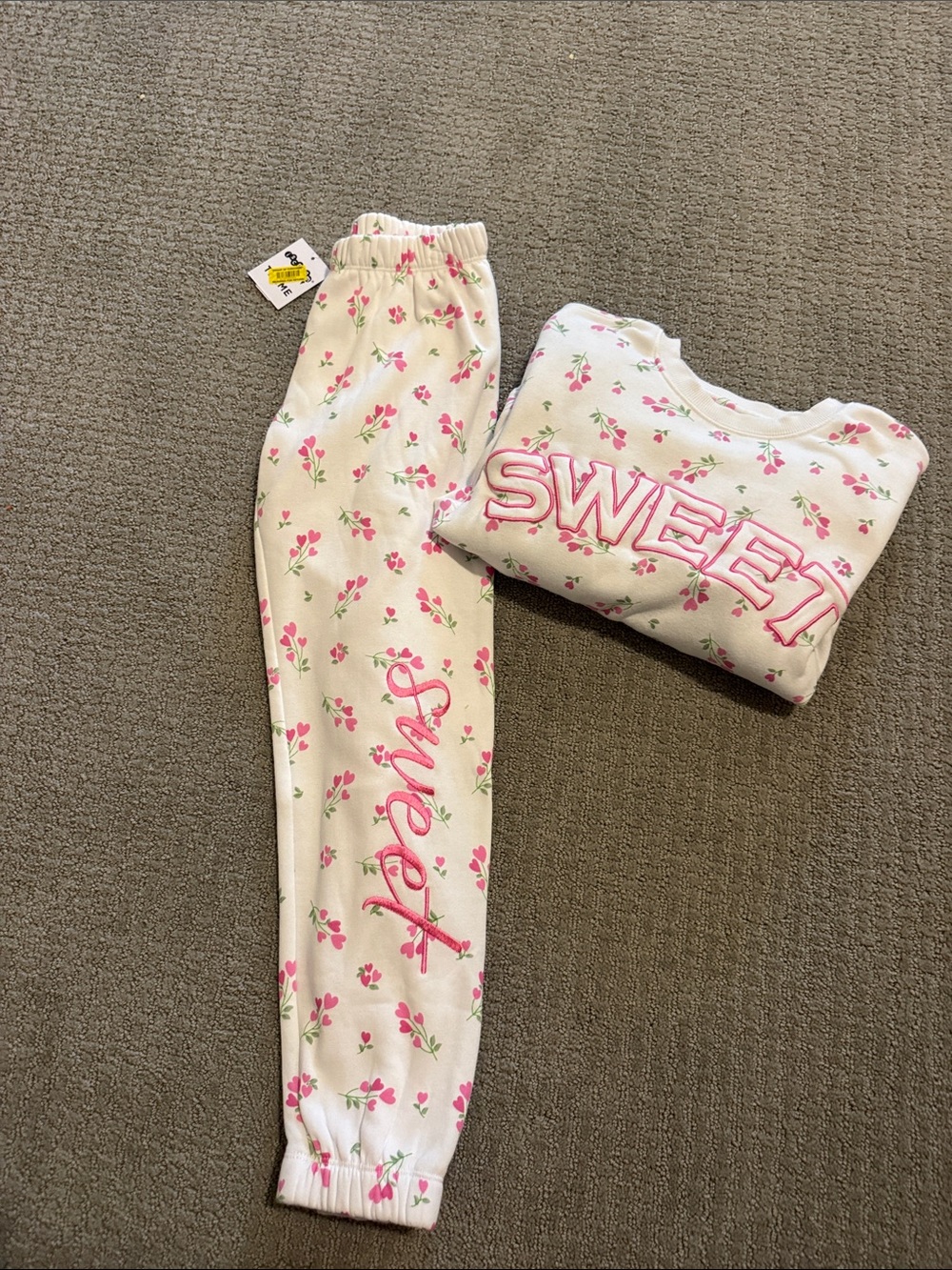 Kids Cream and Pink Floral 'Sweet' Jogger Set - Cozy Matching Set
